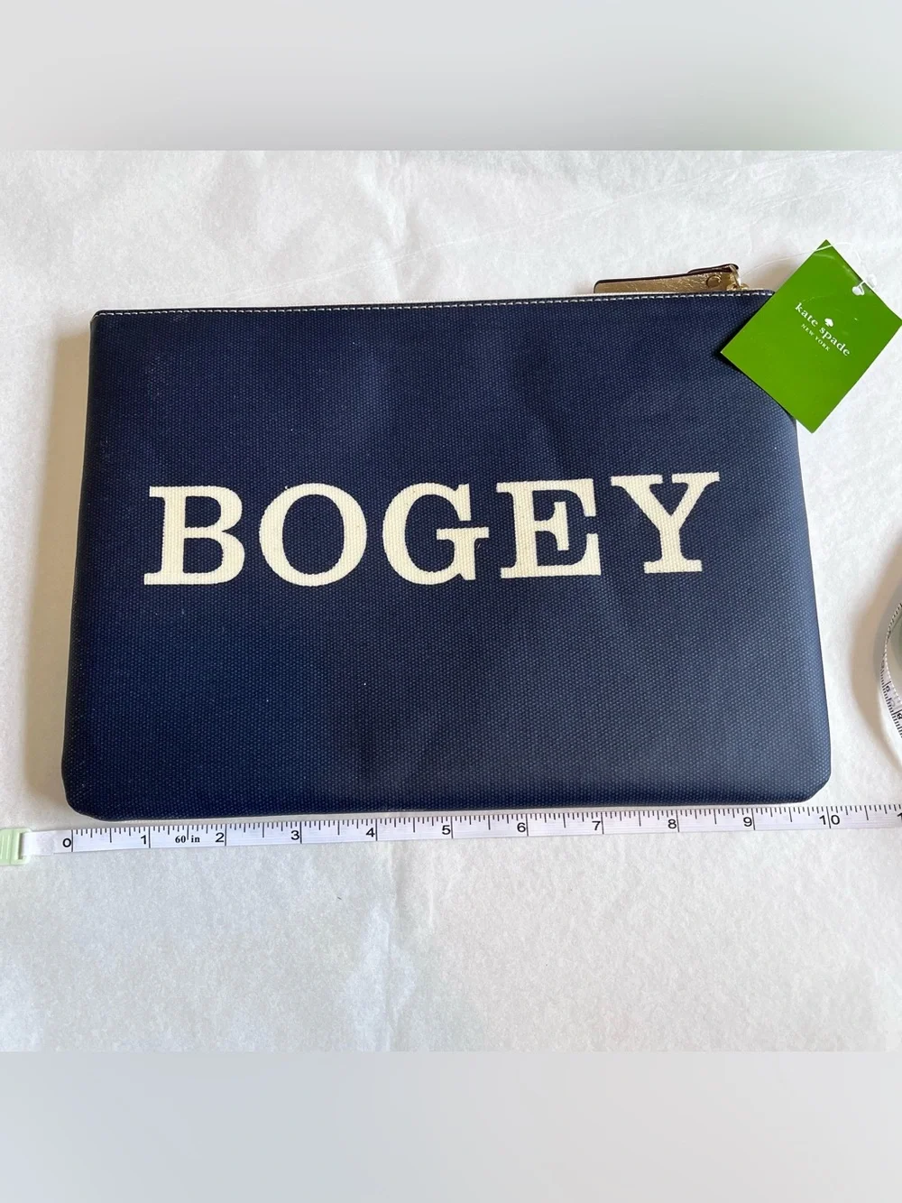 kate spade Coated Canvas Birdie Bogey Pouch NWT Navy/ Cream Discoloration FLAWED